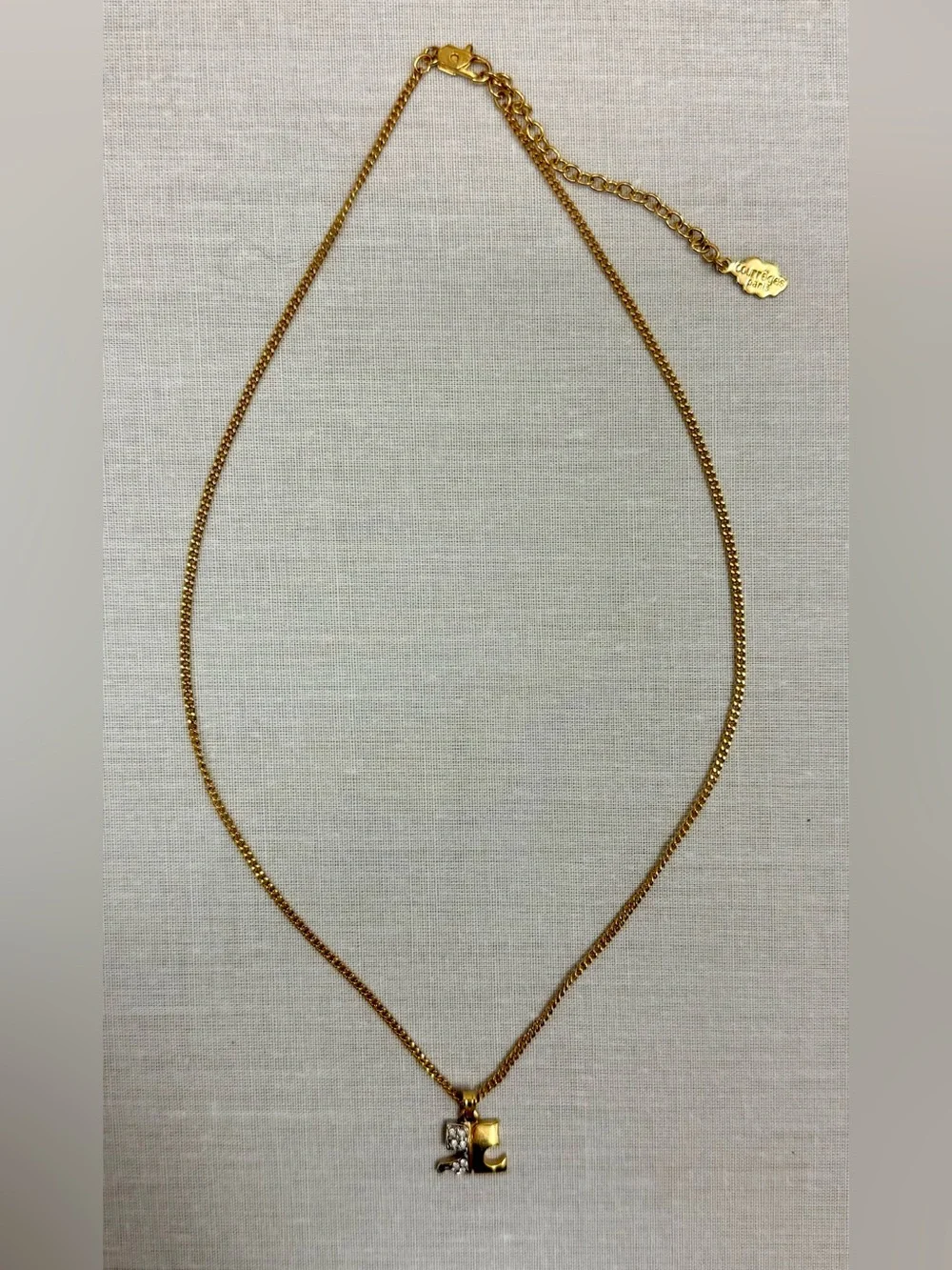 COURREGES Paris Vintage Y2K Luxury Everyday Two-Tone Rhinestone Logo Necklace - Picture 3 of 10